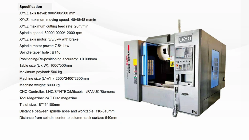 Leyo Vmc850 Milling Machine Vertical 3 Axis CNC Metal Machining Center Vmc Milling Machine CNC Machine 5 Axis Vmc